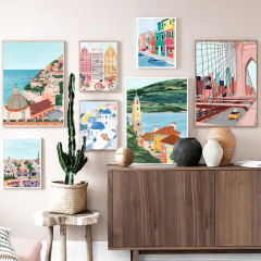 アマゾンクロスボーダー人気リビングルーム装飾画フレームレス風景建築画ソファ背景壁壁画玄関画
