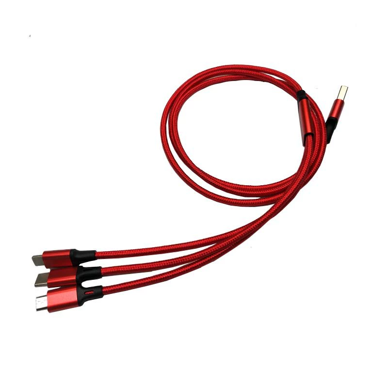 Apple, huawei, nylon woven mobile phone, compatible charging cable, three-in-one, 1m, 4A, Android