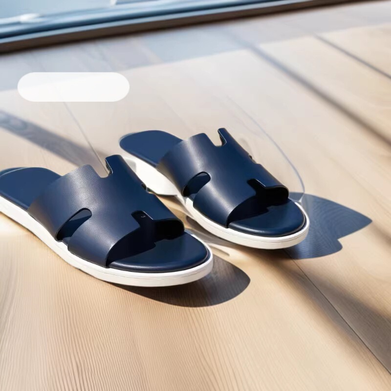 2026 Middle East Cross-Border E-Commerce Men's H Slippers Southeast Asia Flat Leather Shoes European and American Foreign Trade Original Single-Strap Slippers