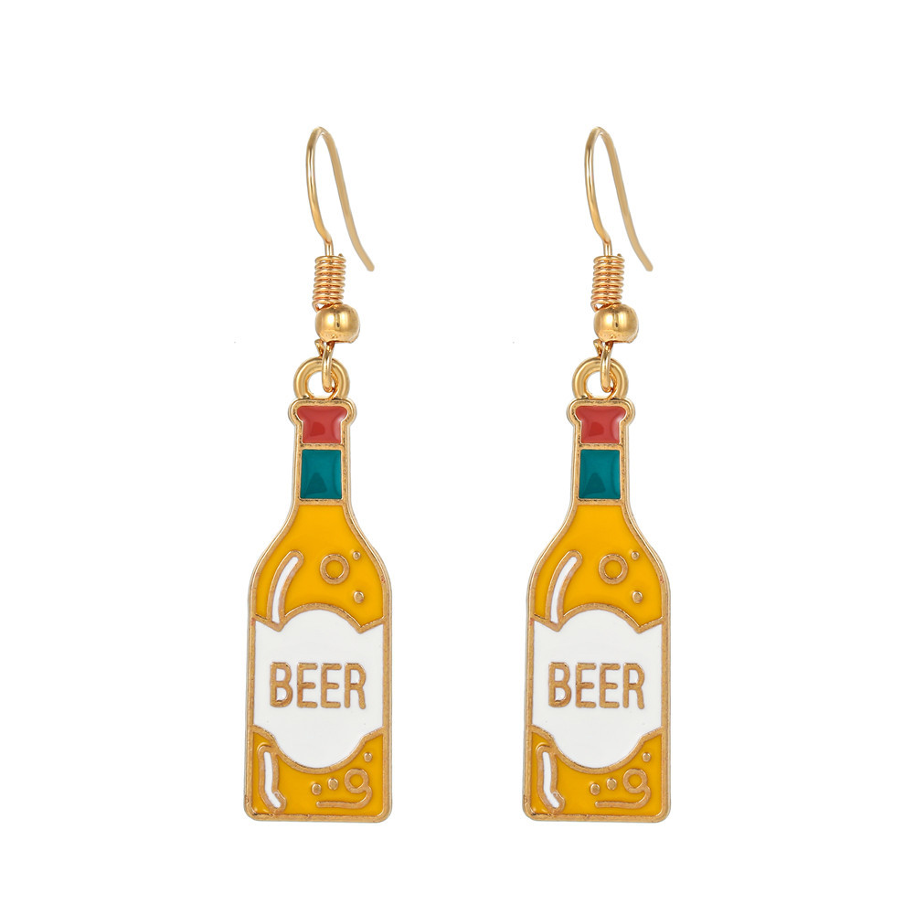 Cartoon Oil Dripping Animal Fruit Earrings Creative Geometric Wine Bottle Rainbow Earrings display picture 10