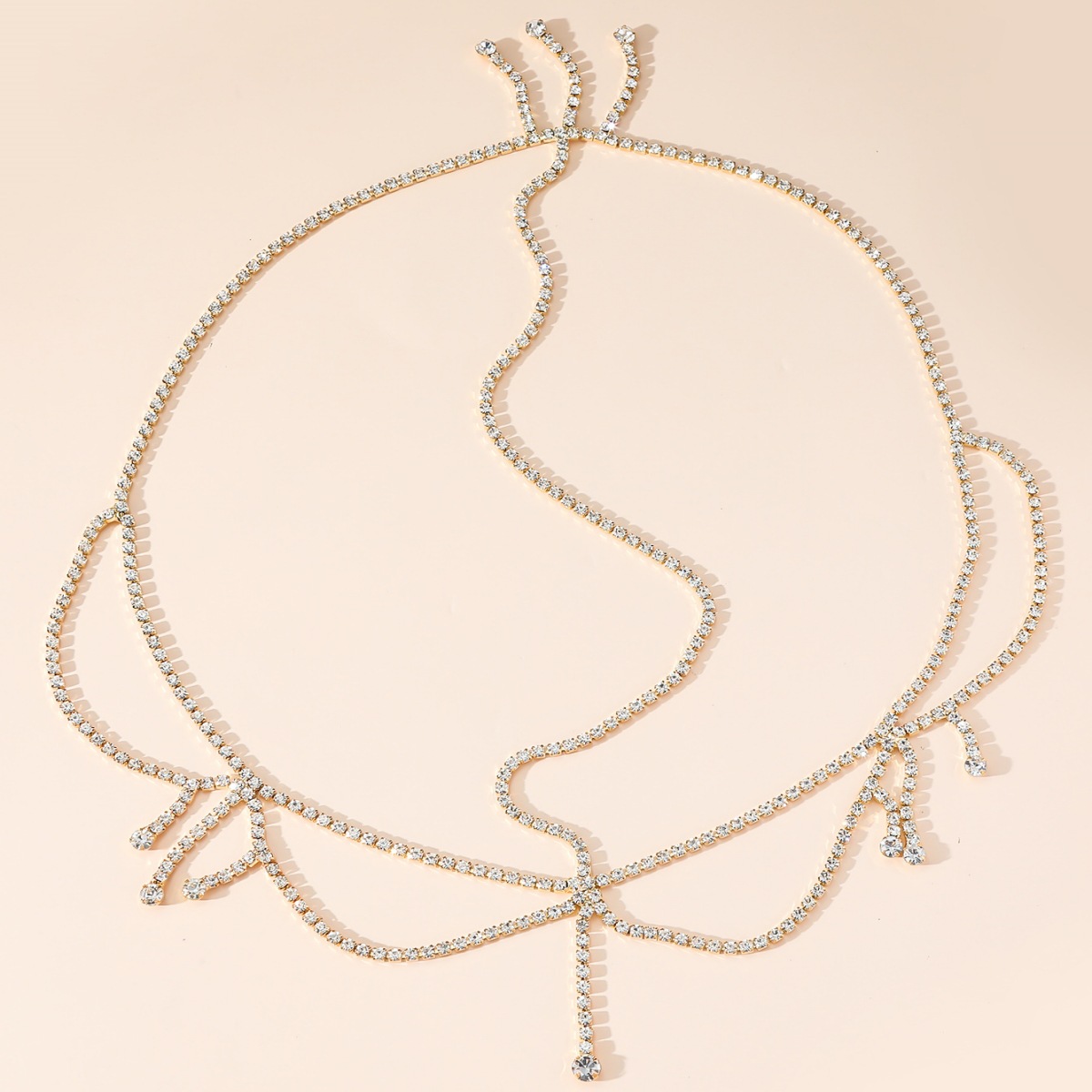 Europa y América nueva cadena del pelo de la borla del diamante exagerada elegante alto sentido frente cadena luz lujo elegante rhinestone accesorios para el cabello