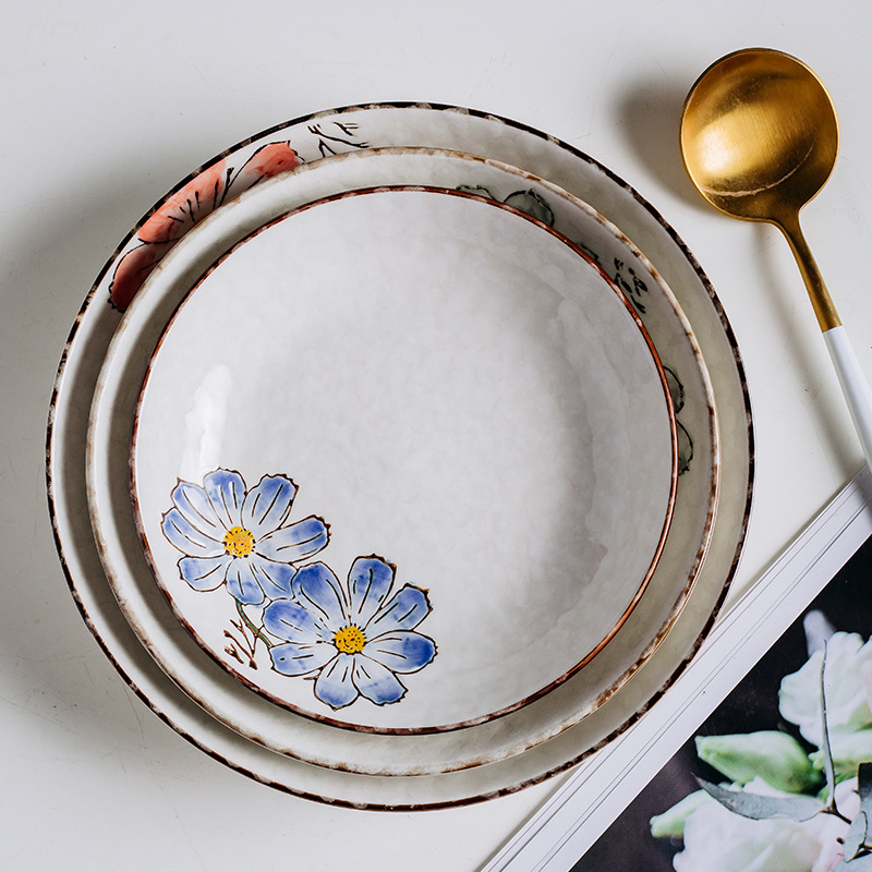 [노르딕 디스크] 손으로 그린 식기 도자기 접시 가정 창작 게상 꽃 접시 호텔 레스토랑 도자기 접시