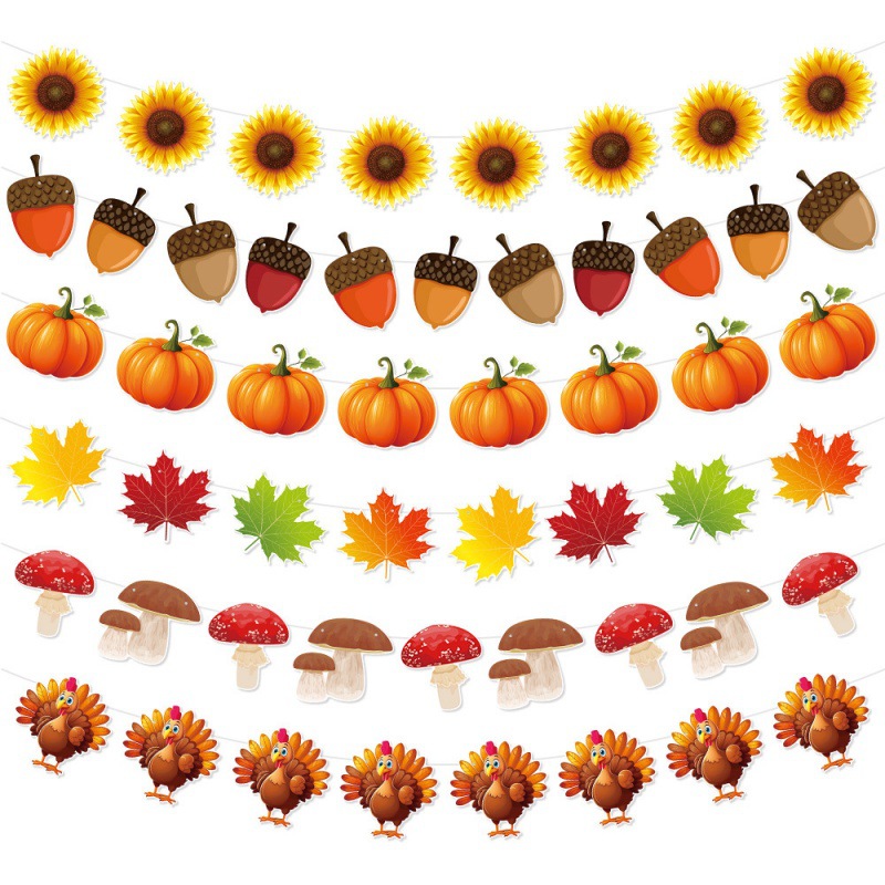 Decoración de la fiesta de Acción de Gracias de Amazon para tirar de la bandera Fiesta de cumpleaños de otoño Decoración del patio Bandera de la hoja de arce