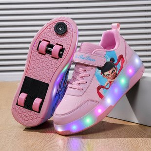Nata Cartoon Children's Heelys Shoes for Girls, Retractable Walking Roller Shoes for Older Children, Students, Boys with Flashing Lights