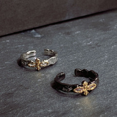 暗黑美拉德開口戒指小眾設計ins黑色十字架高級感簡約極簡食指戒