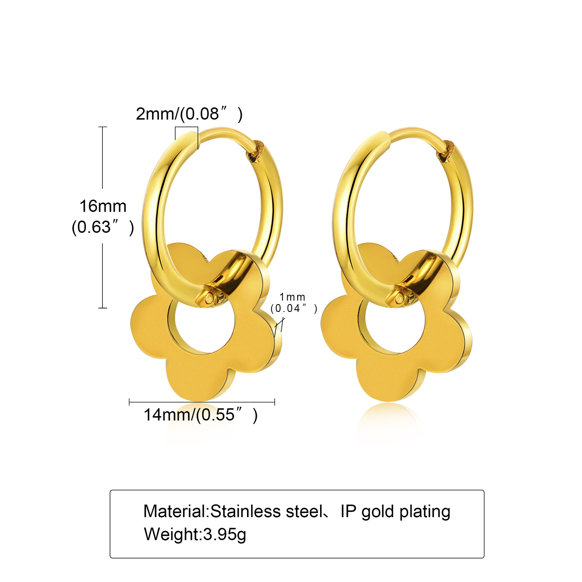 1 Pair Quantity 1 Pair Simple Style Flower Plating 201 Stainless Steel Stainless Steel Earrings