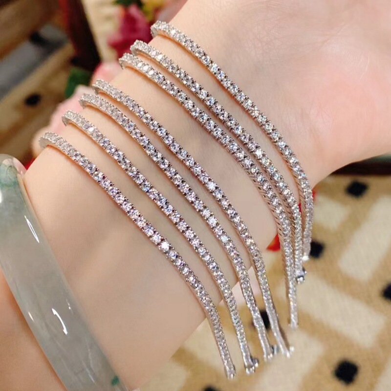 925 Silver 3-Point Diamond Tennis Bracelet for Women, High-End Feel, Inlaid with 10-Point 5A High-Carbon Diamonds, Ultra-Fine Crushed Diamonds, Pink Diamonds, Light Luxury, Niche Design