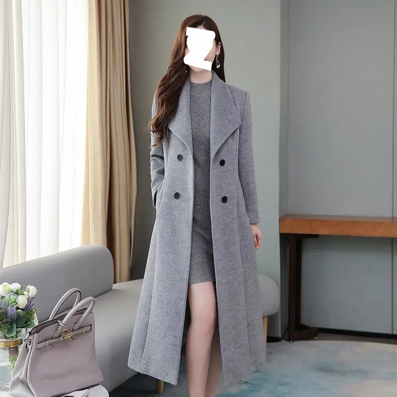 Windbreaker 2025 Spring and Autumn New Woolen Coat Women's Over-The-Knee Single Layer Large Size Lapel Extra Long Slim Waist Coat
