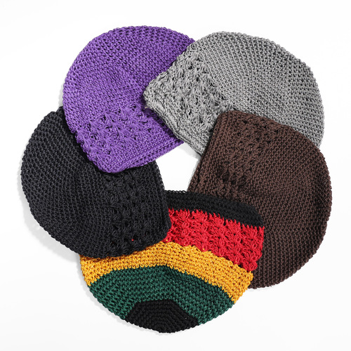 Cross-border best-selling handmade crocheted cotton yarn knitted hat, unisex wig hat, hollow breathable Muslim hat