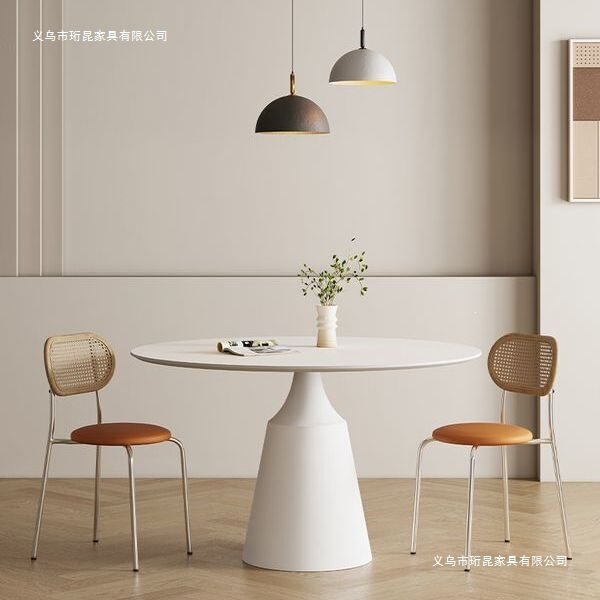 Round Dining Table, Slate Dining Table, Pure White, Simple Round Table for Living Room, Ivory White Style, Suitable for Small Apartments Round Dining Table, Slate Dining Table, Pure White, Simple Round Table for Living Room, Ivory White Style, Suitable for Small Apartments