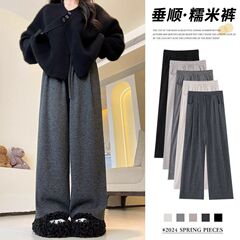 秋冬季糯米裤女士黑色裤子通勤阔腿休闲直筒运动卫裤加绒入秋百搭