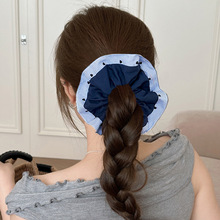 韩系蓝色爱心条纹大肠发圈高级感布艺发圈甜美低马尾头绳皮筋发饰