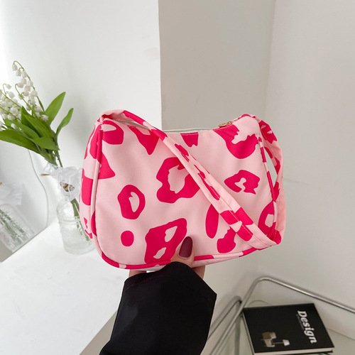  New Print Leopard Print Stylish Bag Trendy Canvas Fashion Single Shoulder Bag Korean Style Street Fashion Handbag for Women