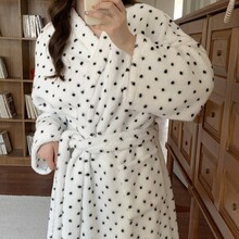 韩国ins女士秋冬新品韩版韩系小羊羔绒加厚波点家居服舒睡袍批发
