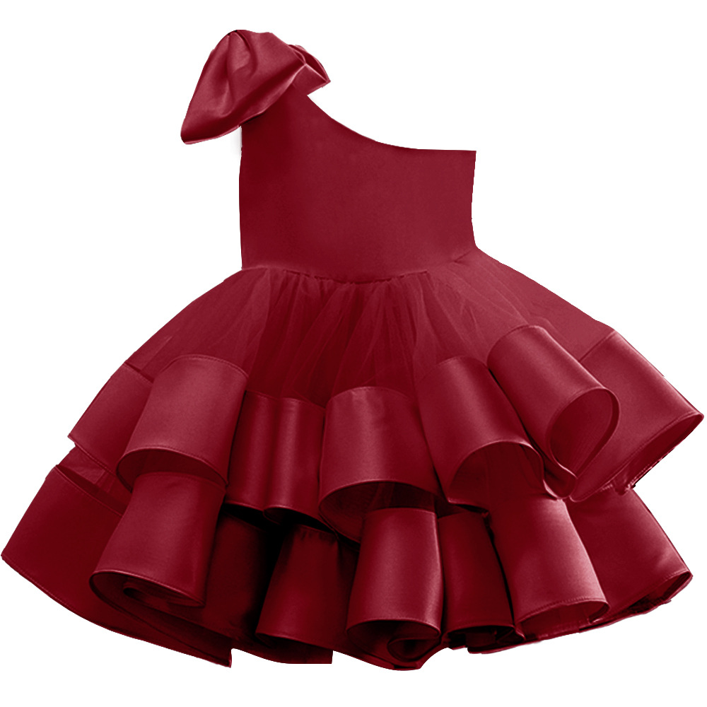 Vestido de novia transfronterizo europeo y americano para niños nuevos rendimiento de un solo hombro para niñas de verano Princesa falda hinchada entrega de una sola pieza