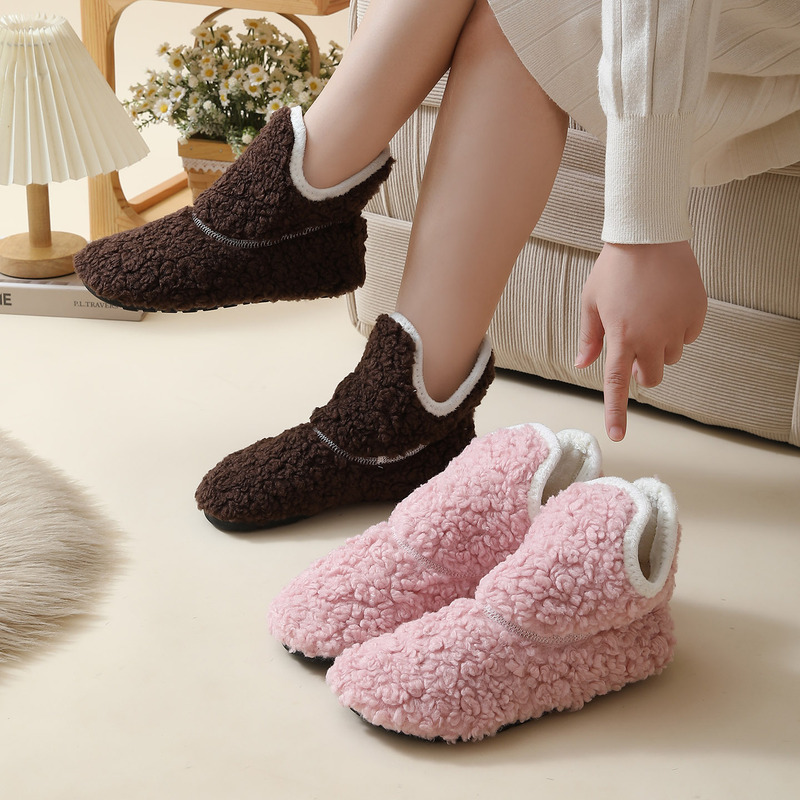 Adult Floor Shoes for Women, Autumn and Winter Indoor Home Cotton Slippers, Non-Slip High Tube Warm Socks, Adult Plush Cotton Shoes for Men