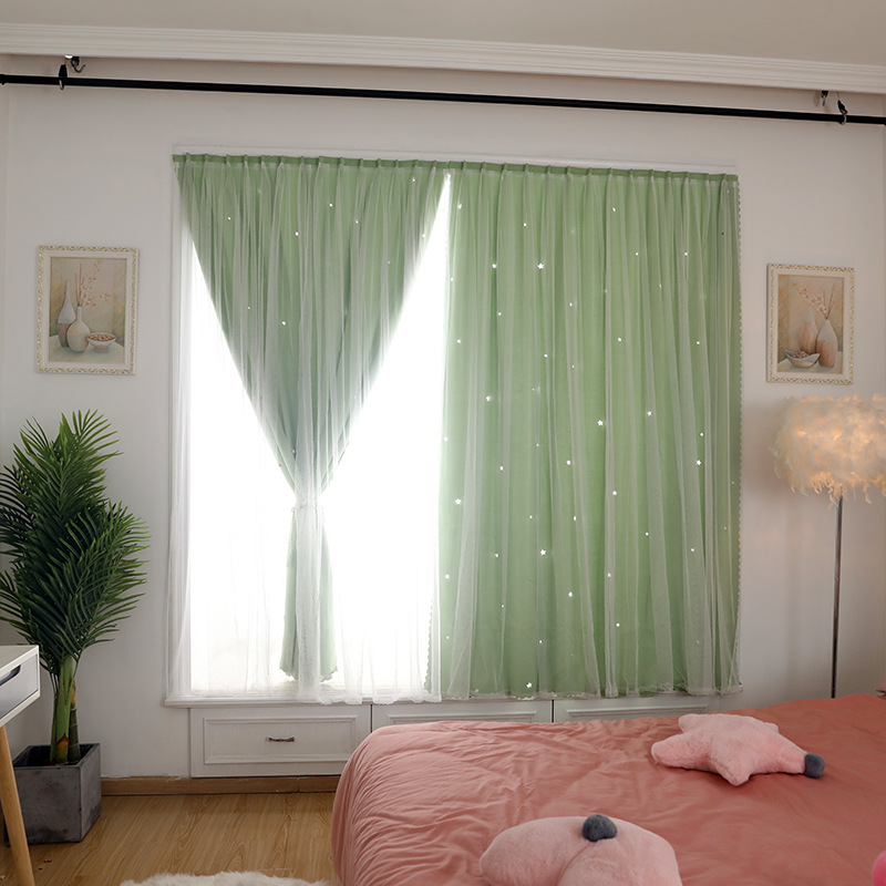 Fábrica directa red hueco estrella velcro cortina dormitorio libre de perforación instalar tipo autoadhesivo simple