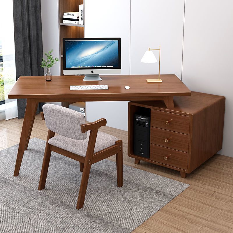 All-Solid Wood Desk and Cabinet Combination for Bedroom, Home Desktop Computer Desk, Corner Office Desk, Student Study Desk