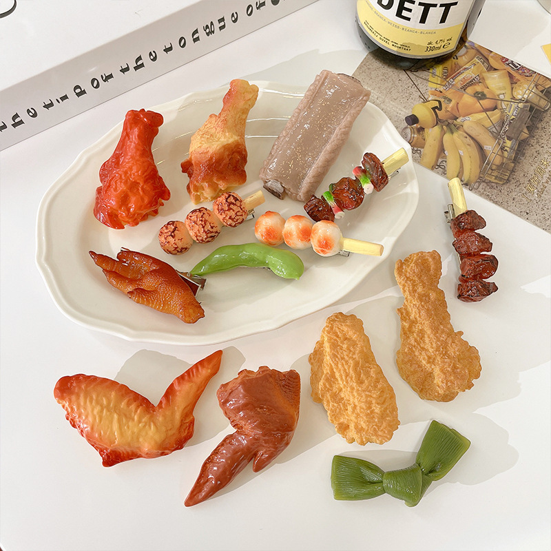 ribs simulation food candy toy chicken wings funny barbecue barrettes chicken leg creative side clip personalized fun hairpin