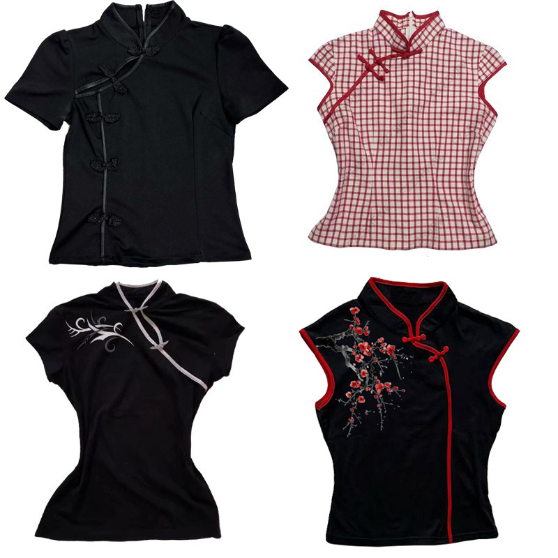 Foreign Trade 2025 New Style New Chinese Embroidery Slim Fit Versatile Casual Comfortable V-Neck Button-Up Summer Women's Top