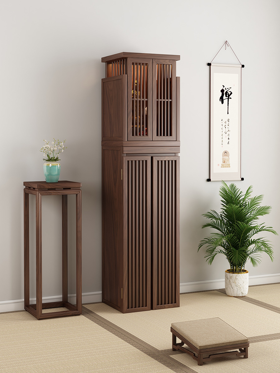 Solid Wood Buddhist Altar Table Black Walnut Buddhist Altar Cabinet Household Shrine Cabinet Buddha Altar Bodhisattva Worship Cabinet