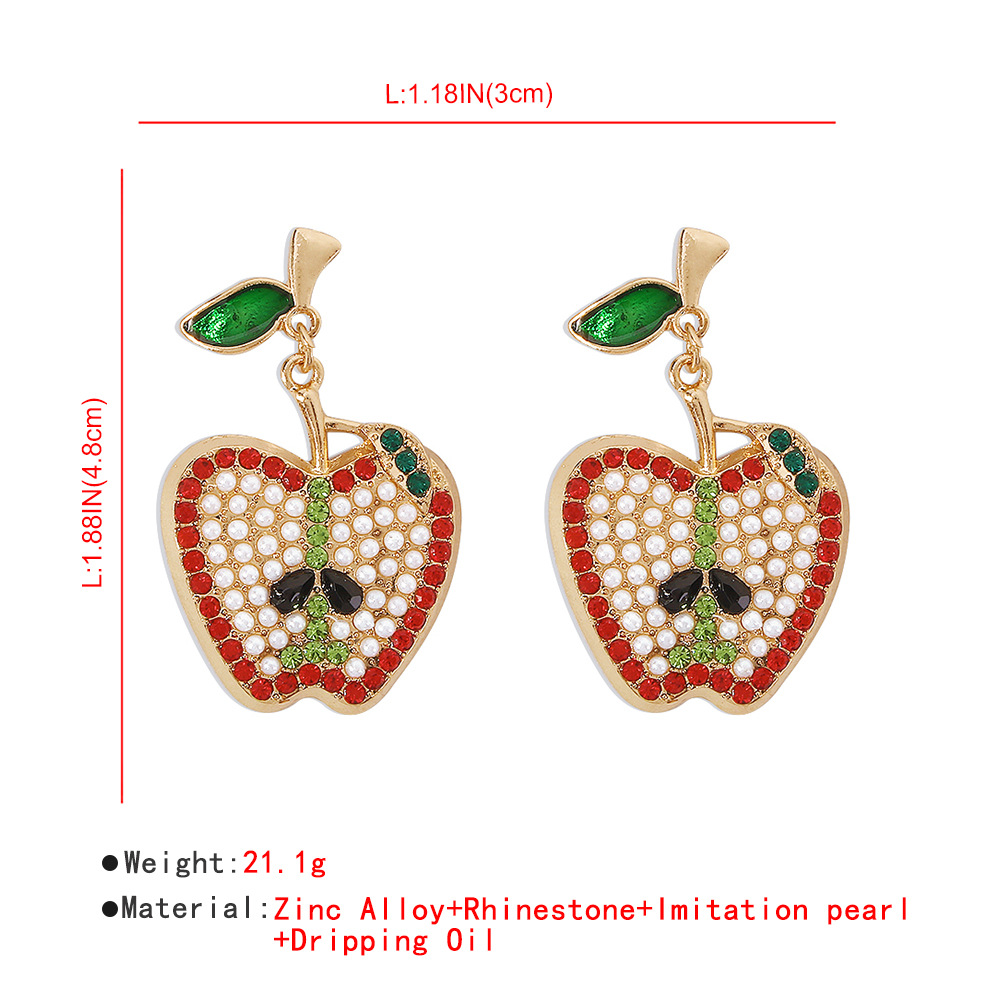 Fashion Red Alloy Imitation Pearl And Diamond Fruit Earrings