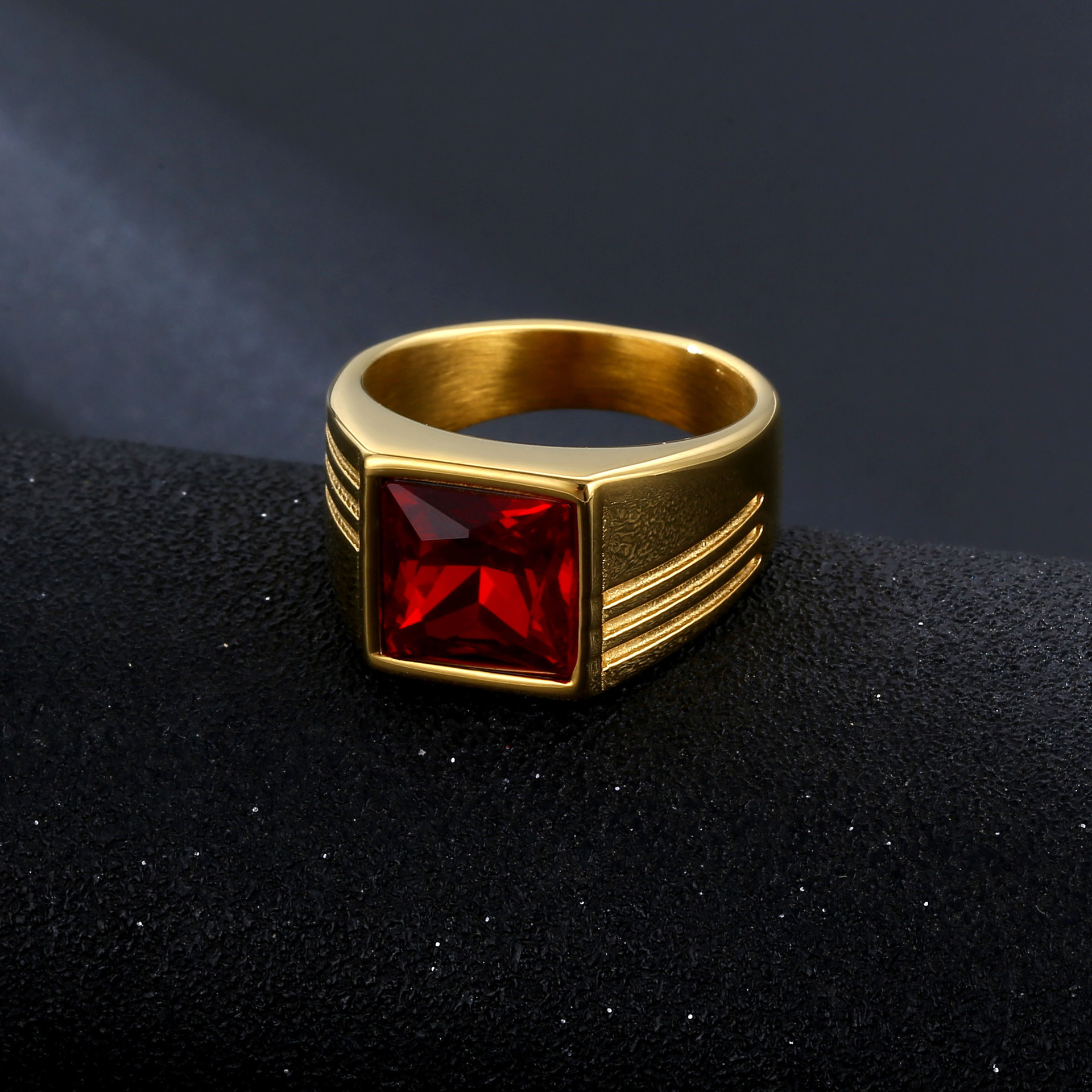 Daily, Street Occasion Titanium Steel Material Hip-Hop Simple Style Square Titanium Steel Plating Inlay Gem 18K Gold Plated Men's Rings