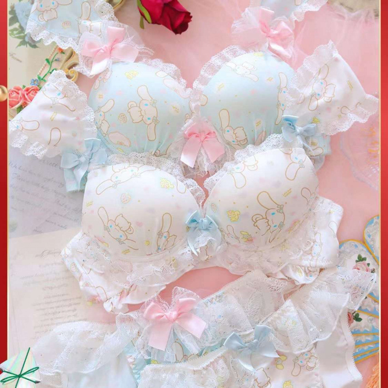 Suave, dulce y encantador, ropa interior de perros de flores de niña, encaje de corazón, pecho pequeño, engrosado, bra sin anillo de acero, conjunto