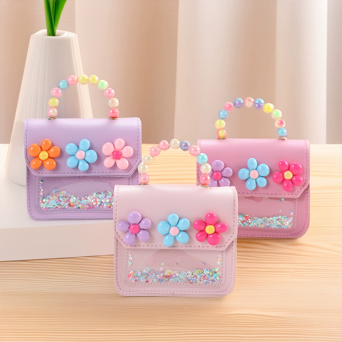 Детская сумка Детская милая маленькая цветочная жемчуг ручная сумка на плечо Студенческая карточка кампуса Карточка еды бумажник оптом