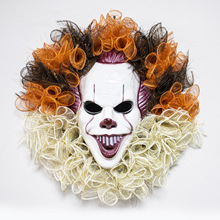 跨境万圣节小丑面具花环派对爆款恐怖舞会花环装饰前门装饰花环