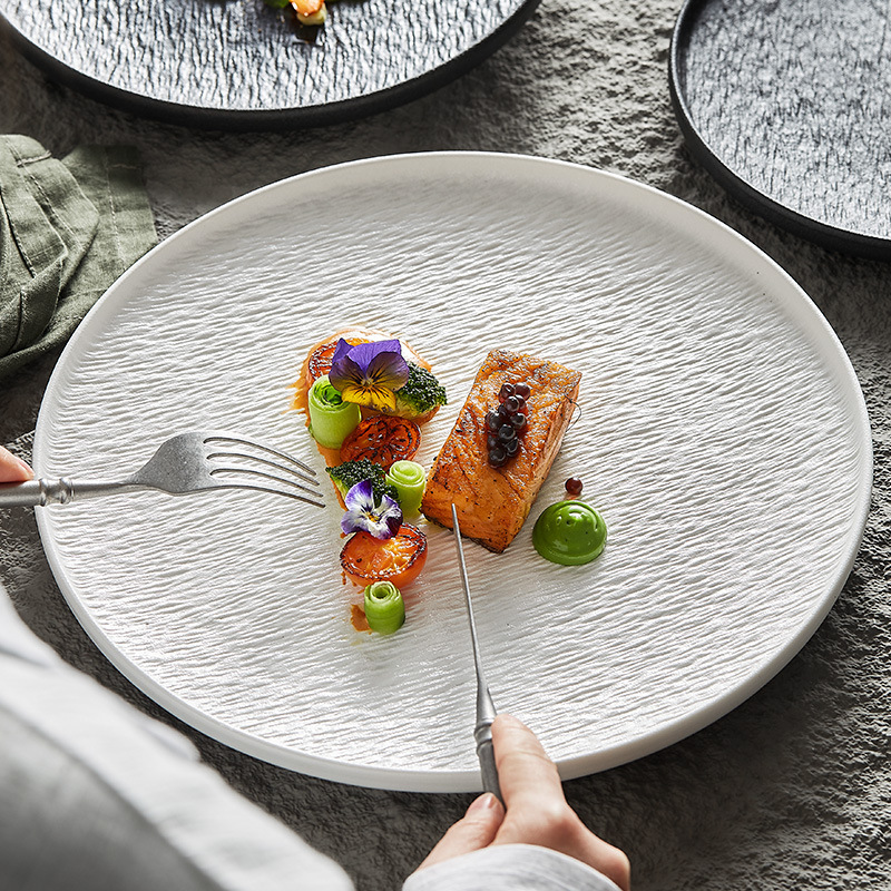 Simple Western-style dinner plate, home-use ceramic hotel steak plate, flat plate, restaurant round plate, creative pasta plate, commercial use