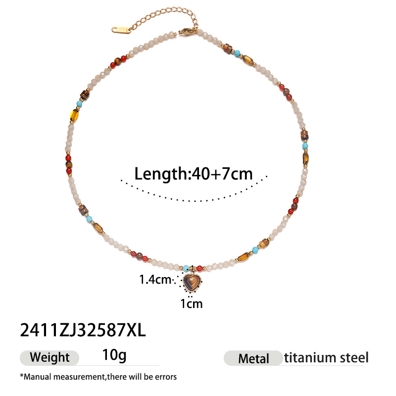 Taena collar de acero inoxidable europeo y americano apilado collar de cuentas de piedra natural de alta calidad joyería europea y americana transfronteriza al por mayor femenina