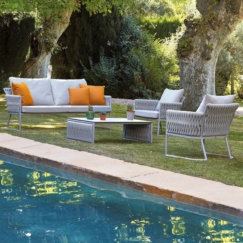 Sofá de patio exterior, conjunto de muebles de ocio para balcón de villa, sofá de ratán resistente al agua y al sol para terraza de jardín exterior. image 14