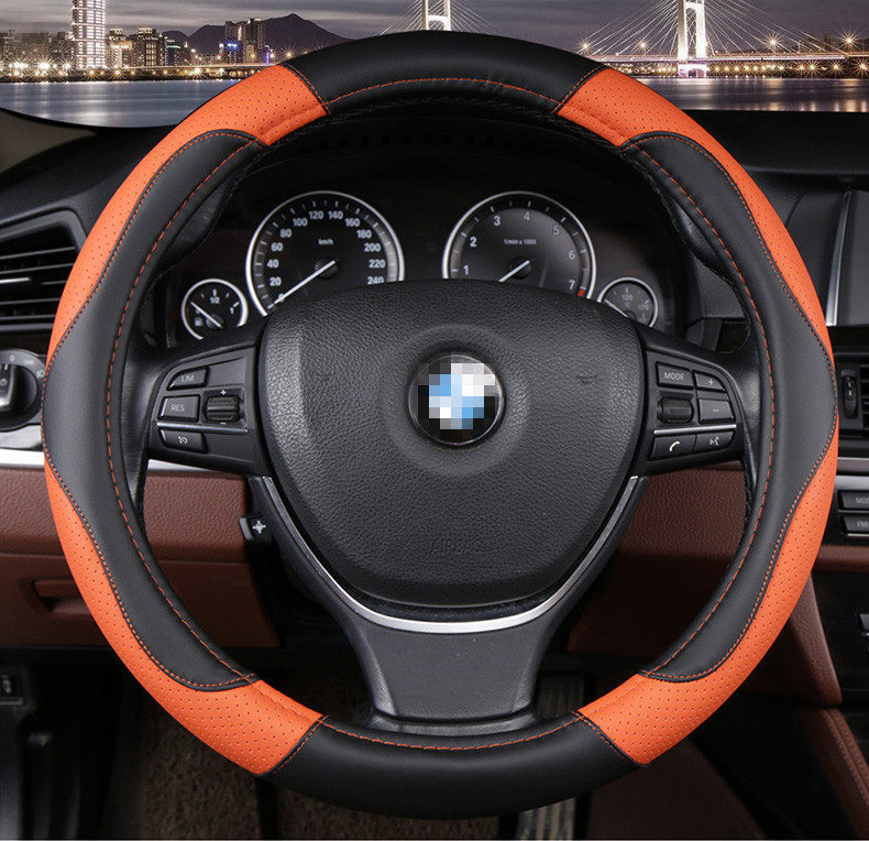 Universal Car Steering Wheel Cover, Genuine Leather Hand-Stitched Cover, Ultra-Thin Car Cover for Volkswagen, Four-Season Anti-Slip Leather Cover