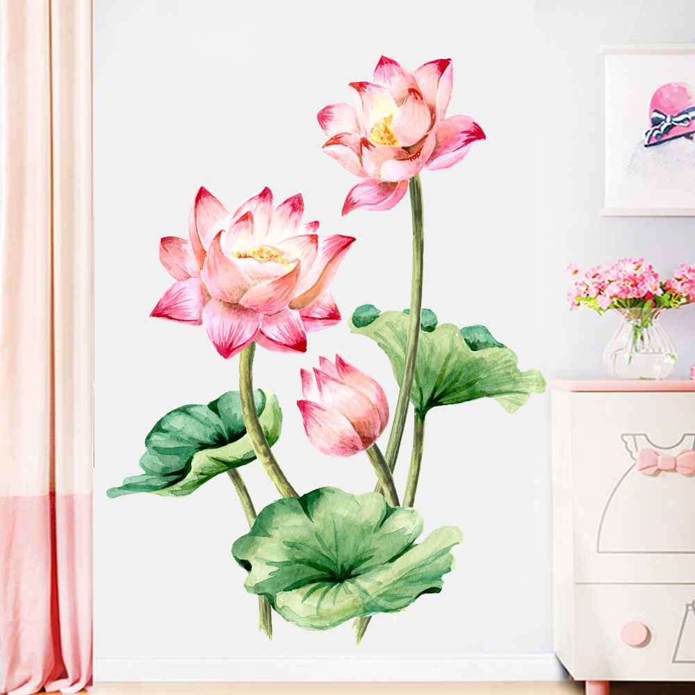 新款荷花墙贴卧室客厅电视沙发背景墙面装饰可移除防水莲花贴画