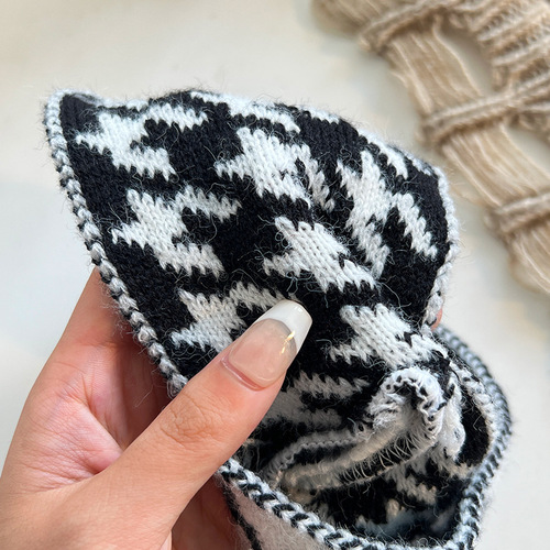 Houndstooth woolen hairband women's wide-brimmed confinement bag headscarf cross autumn and winter outdoor hair hoop  new headwear