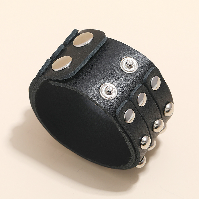 punk style three-row rivet leather bracelet