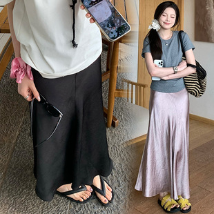 in stock Pregnant Women's Light Soup Skirt Acetic Acid Satin Skirt 2024 New Women's High Waist Hip Slimming Fishtail Skirt