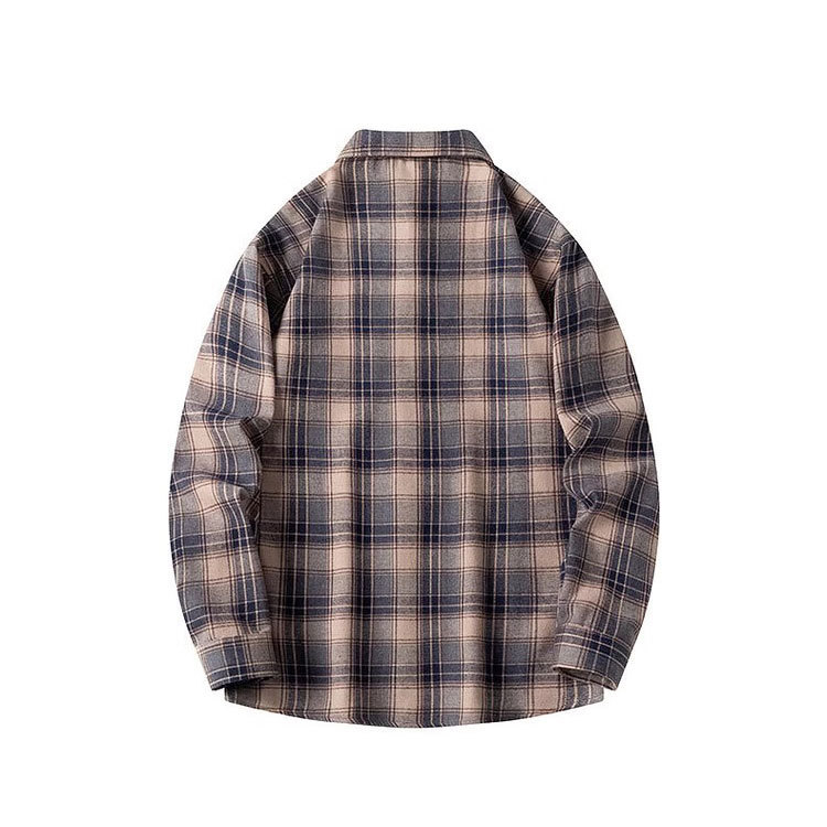 American trendy long sleeved plaid for men's 2024 spring and autumn new lapel casual shirt jacket top_voghion.com