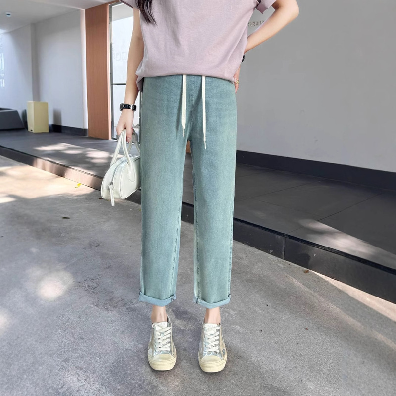 2025 Spring New Fashion Retro Style Unsupporting Abdomen-free Postpartum Wear Cropped Casual Pants All-match Pregnant Women Jeans