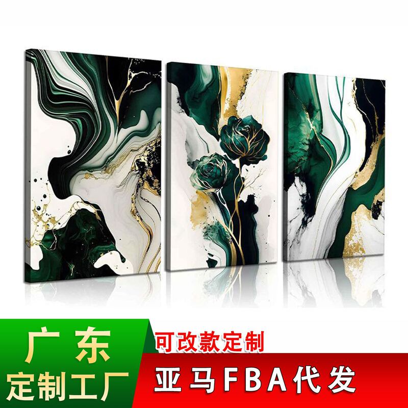 Amazon Golden Marble Dining Room Spray-Painted Canvas Black Living Room Three-Piece Painting Bathroom Poster Hanging Painting Decorative Painting