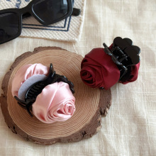 玫瑰花朵抓夹优雅立体发抓气质感发饰时尚简约中国风布艺头饰