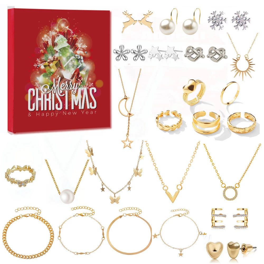 Ювелирные изделия к Christmas, календарь, ожерелье, серьги, браслет, цепь, подарочная коробка, подарок на день рождения