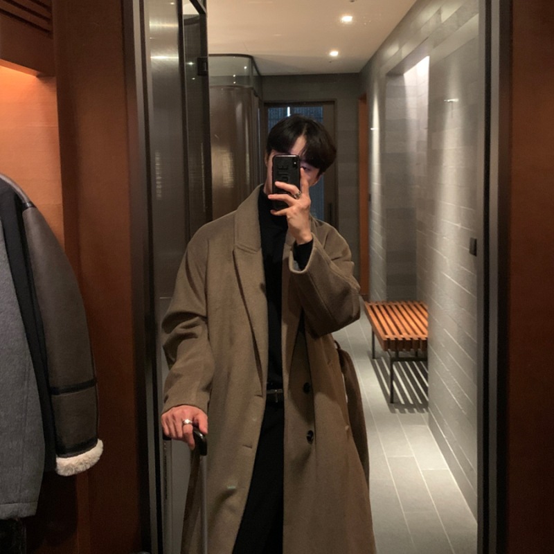 Abrigo de Lana Nuevo de Invierno C1993 2024, Chaqueta de Lana Gruesa de Estilo Coreano para Hombre