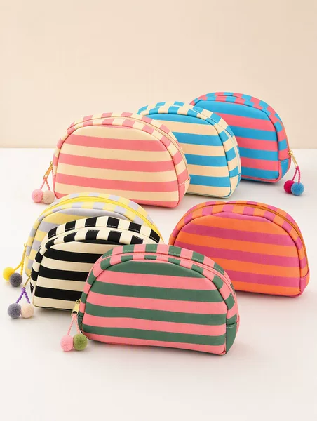 Dopamine shell makeup bag, striped, large capacity, portable travel toiletry bag, can be stored as a travel organizer