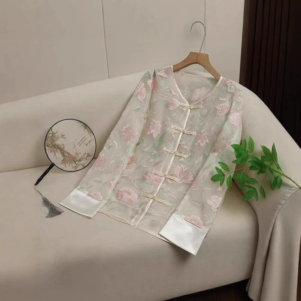 Новая летняя элегантная жилетка из двухслойной органзы и шелка тутового шелкопряда с обильной вышивкой в новом китайском стиле, коллекция 2025 года