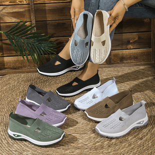 Foreign Trade Cross-Border Temu Large Size Fashionable and Comfortable Casual Shoes Cut Out Breathable Fly Woven Mesh Shoes One-Leg Mother's Shoes