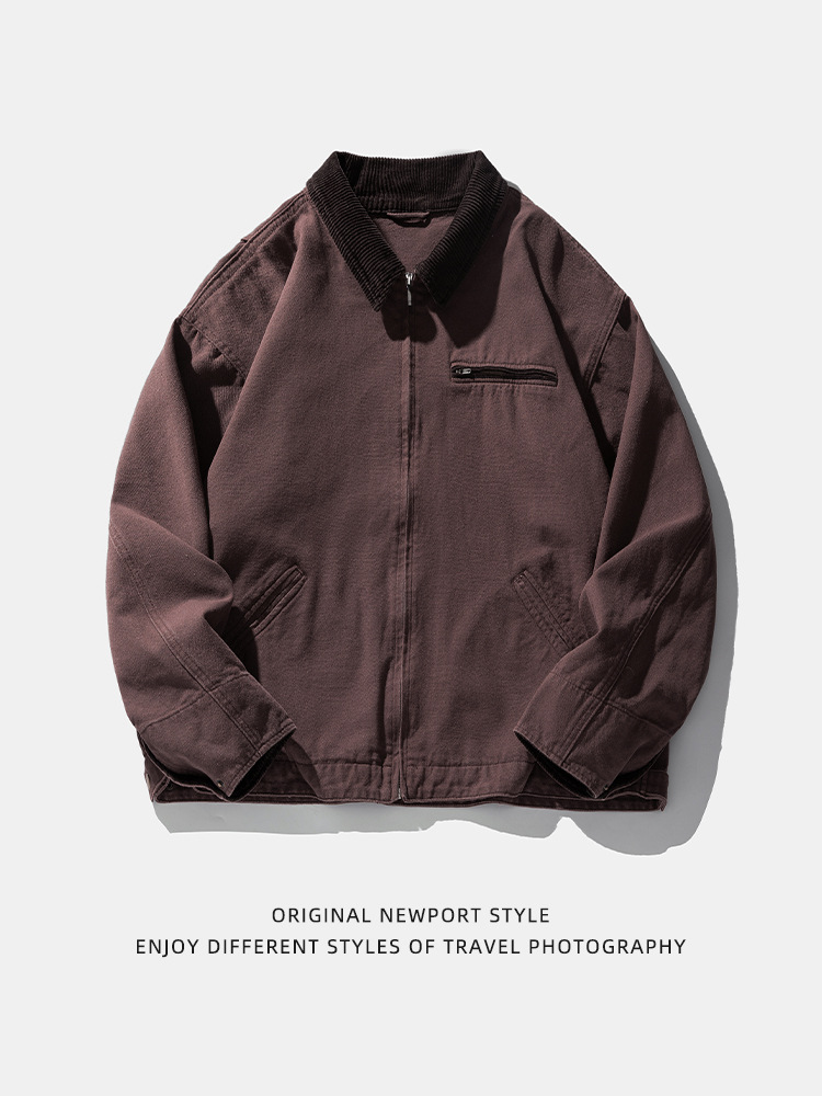 Chaqueta estilo retro Detroit para hombre, nueva colección de primavera, lavada y desgastada, chaqueta holgada de pana con solapa para mujer, estilo q