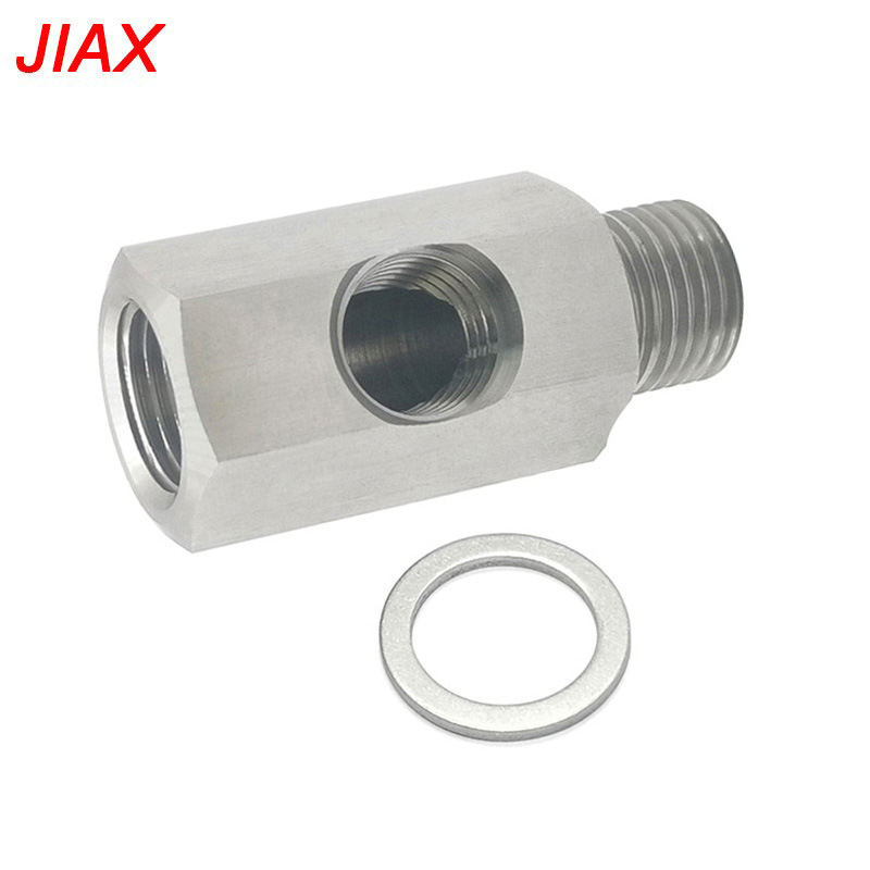 Adaptador de manómetro de combustible de tres vías de conector turboalimentado de acero inoxidable para automóvil M14M16 a 1/4NPT orificio lateral