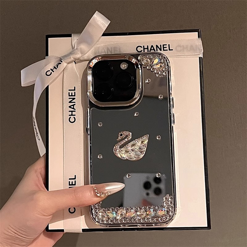 Mirror Rhinestone Swan Suitable for Iphone17/16Pro Max Mobile Phone Case Apple 15 Rhinestone 14 Protective Cover 13